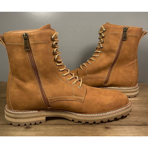 MADDEN Men\'s Combat Boots Size 12 Tan Brown Zip Up Lace Up with Ortholite main image 13